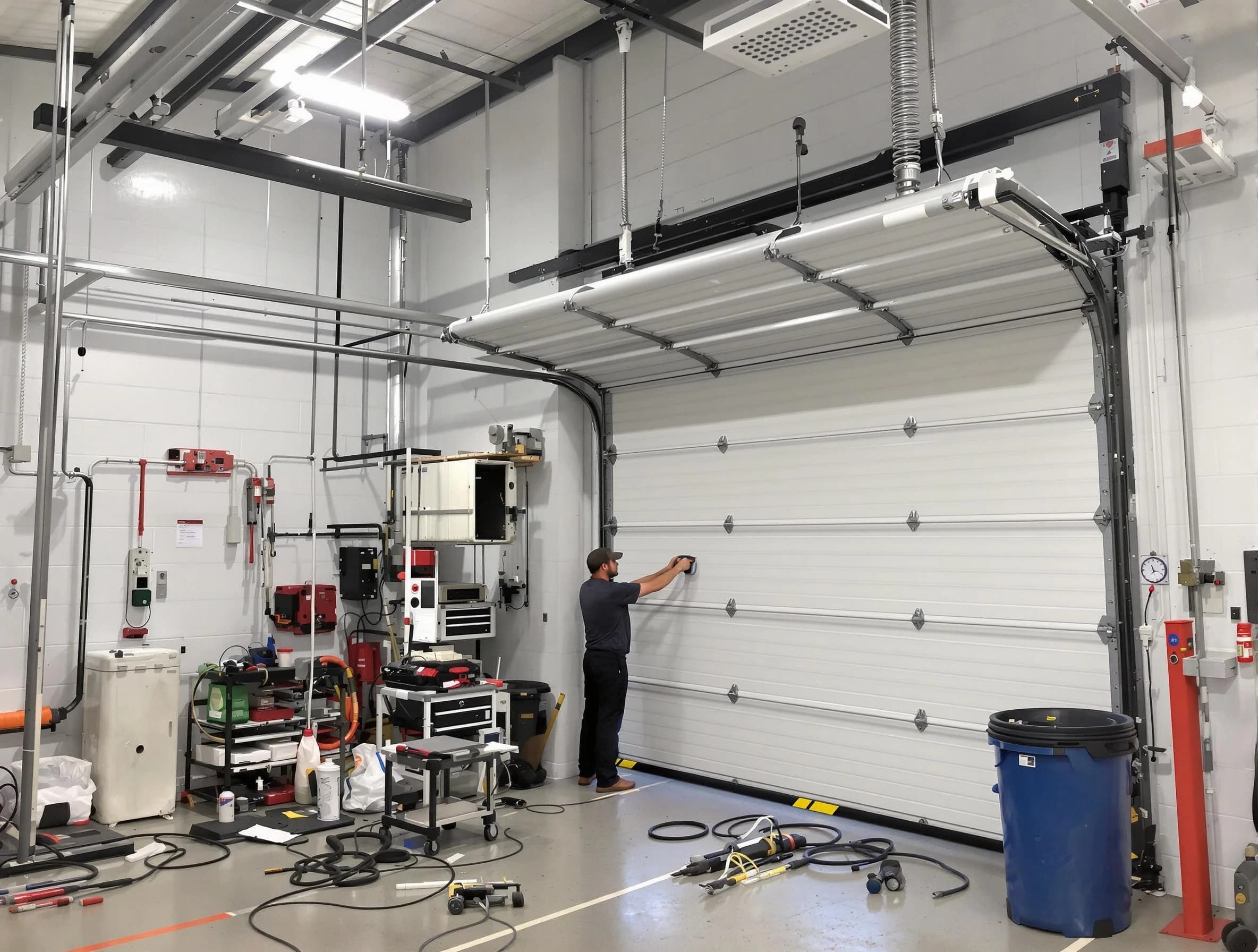 Washington Garage Door Repair certified technician performing commercial door repair at a Washington business facility