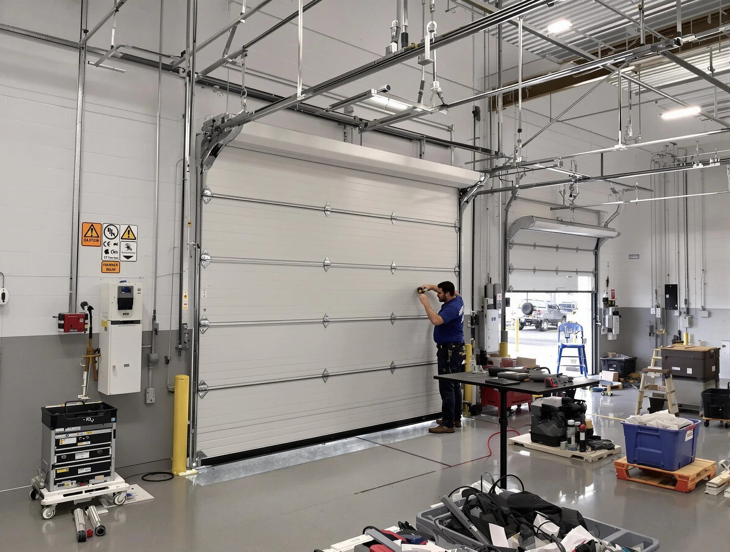 Commercial garage door repair being performed by Washington Garage Door Repair expert in Washington