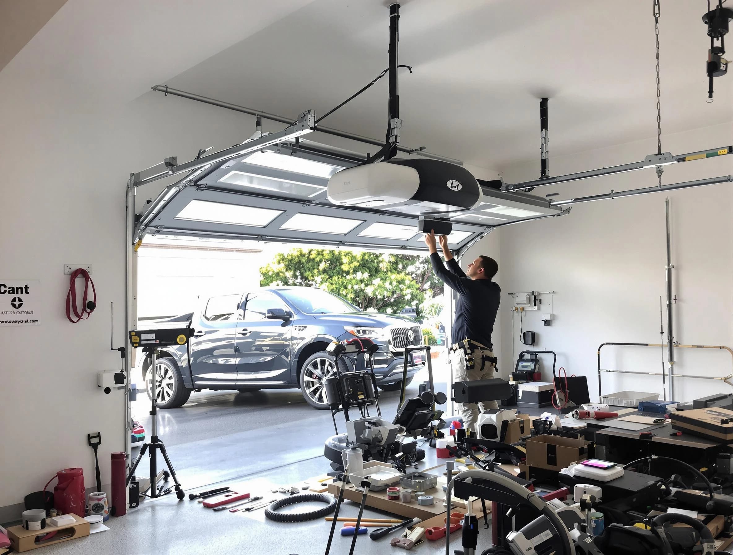 Washington Garage Door Repair specialist installing smart garage door opener system in Washington home