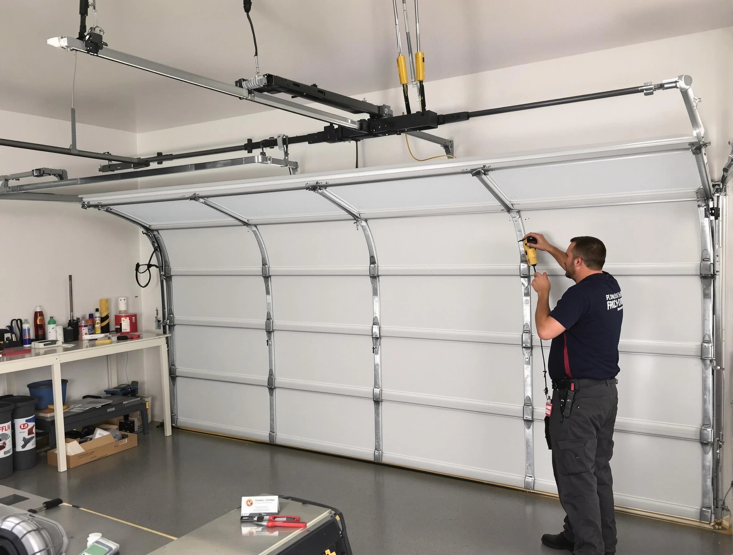 Washington Garage Door Repair certified technician performing overhead door system repair in Washington
