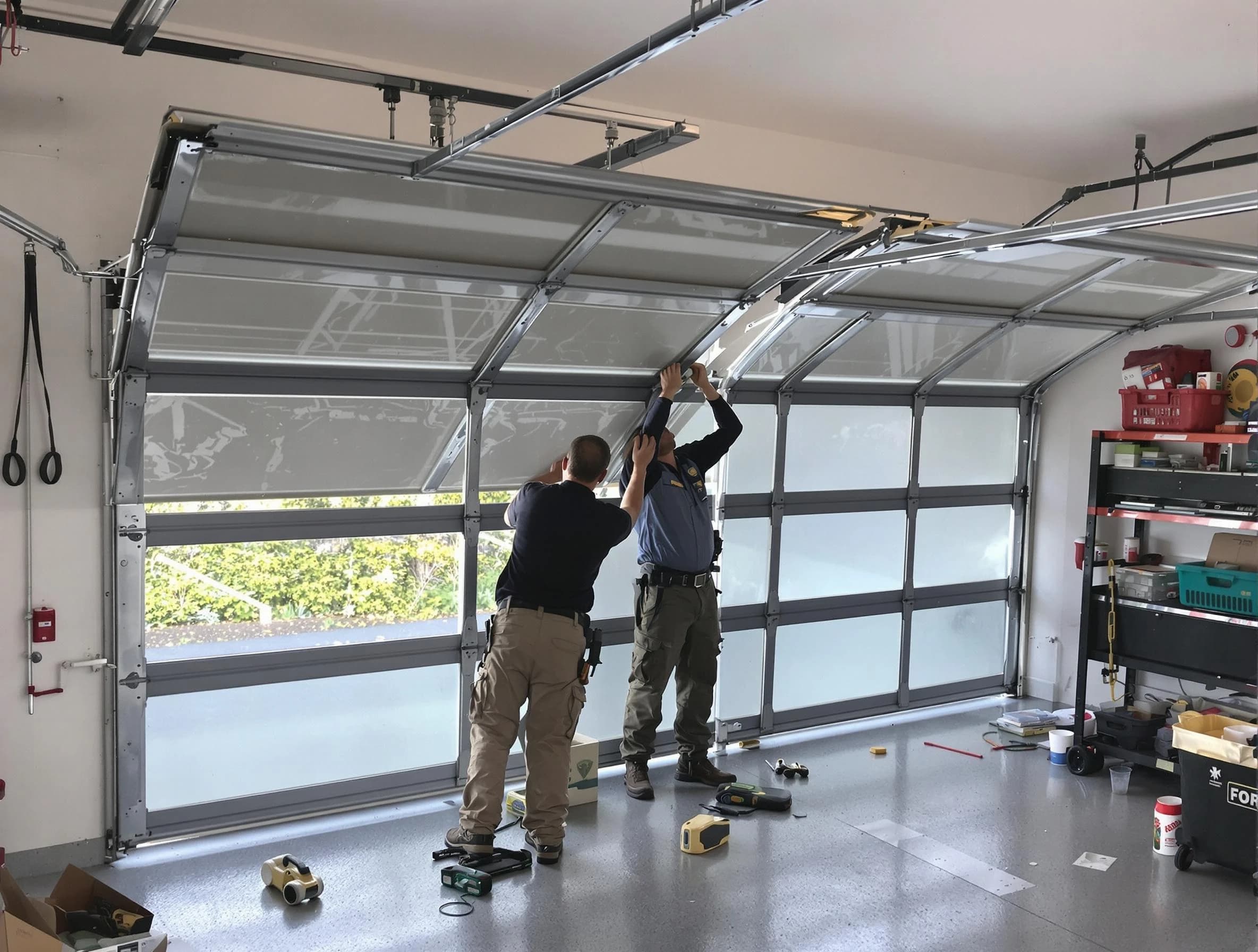 Washington Garage Door Repair expert performing precise panel replacement on Washington garage door