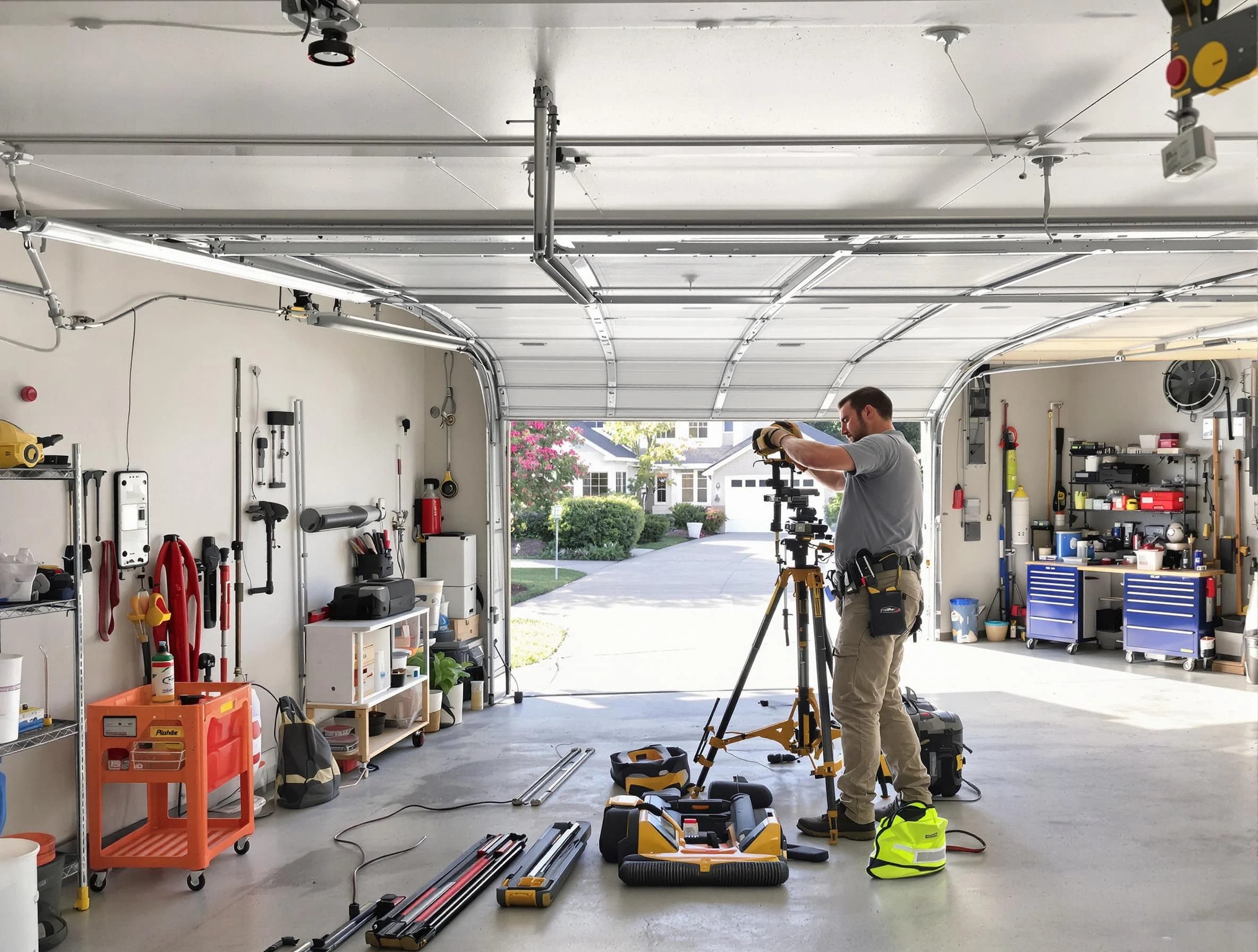 Washington Garage Door Repair specialist performing laser-guided track alignment in Washington