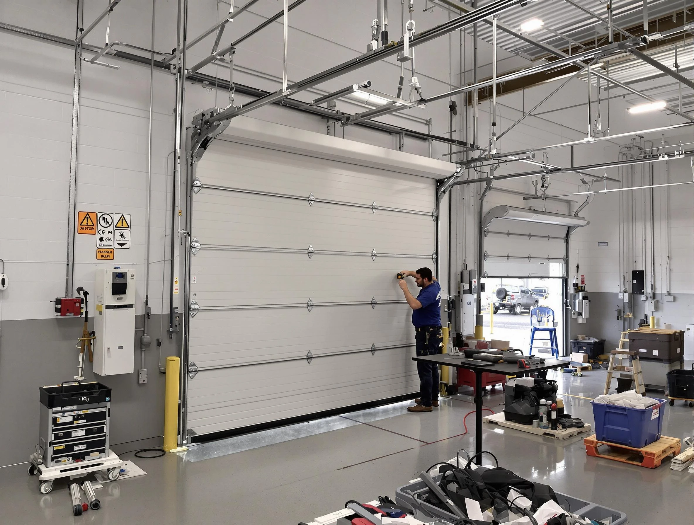 Commercial garage door repair being performed by Washington Garage Door Repair expert in Washington
