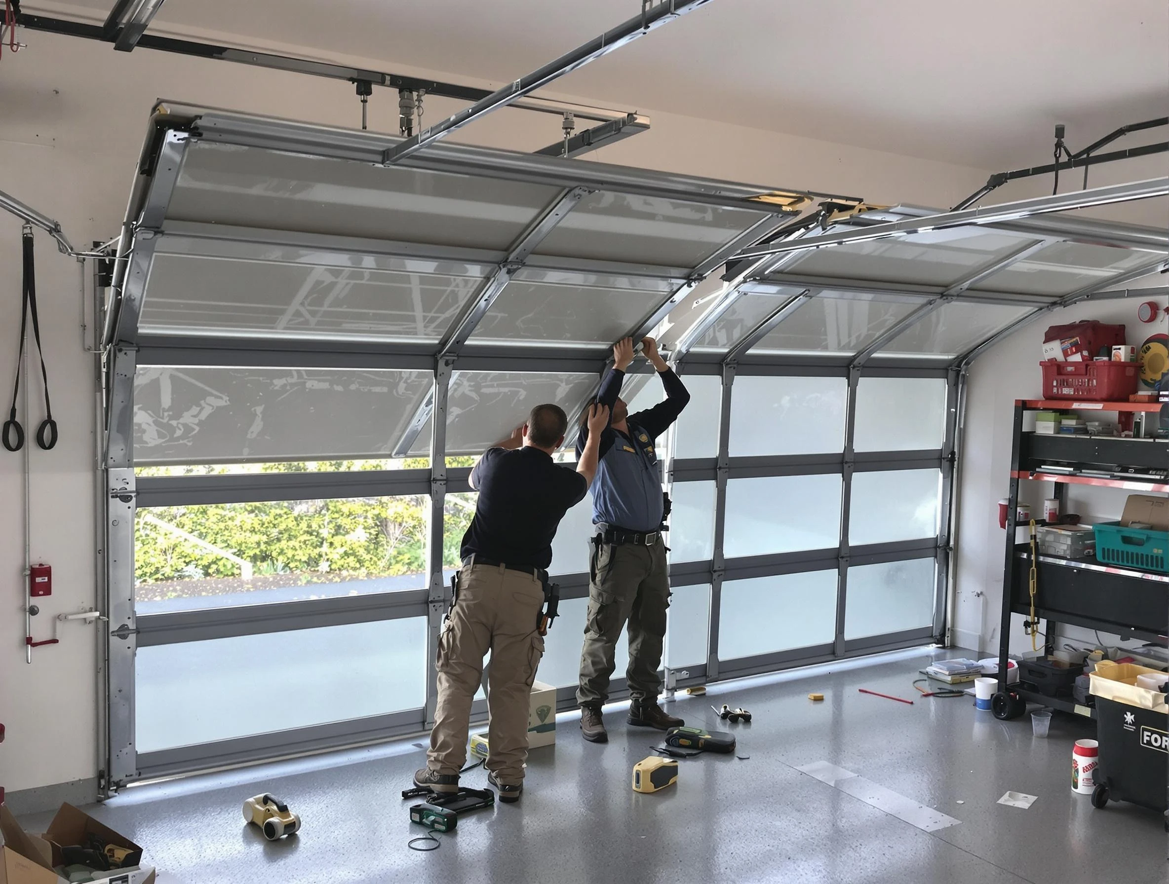 Washington Garage Door Repair expert performing precise panel replacement on Washington garage door