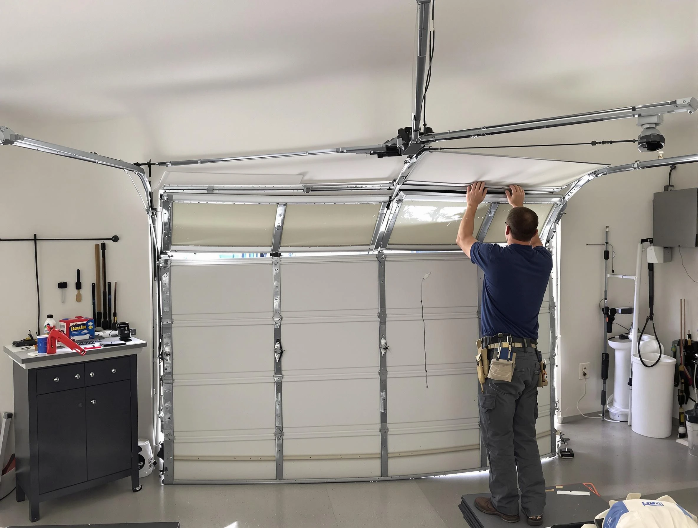 Washington Garage Door Repair specialist performing precise section replacement on Washington garage door